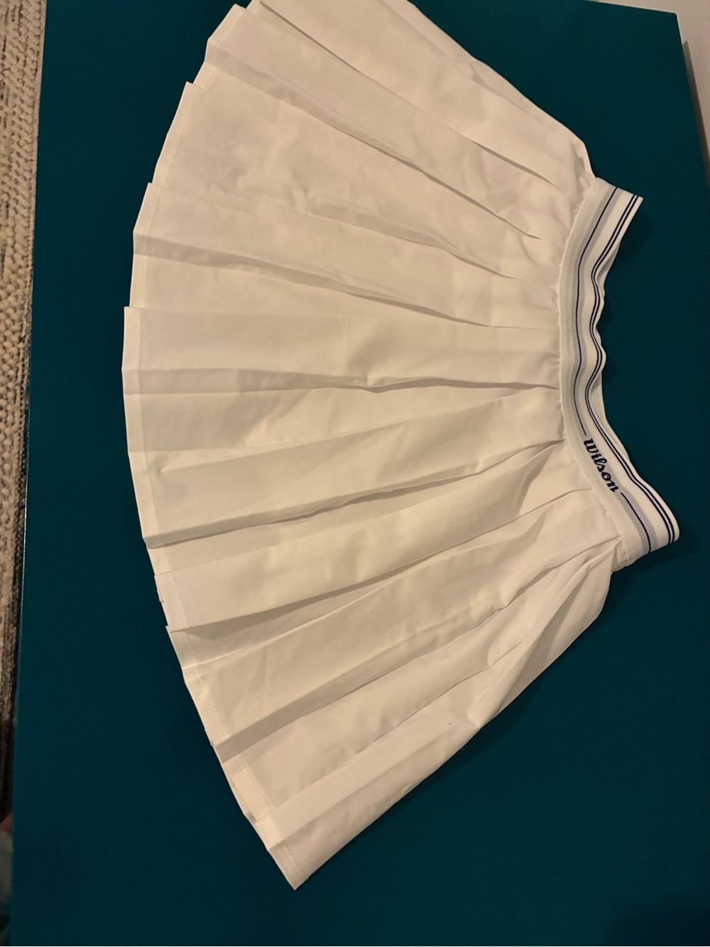 Wilson White Pleated Skirt with Navy-Trim Waistband